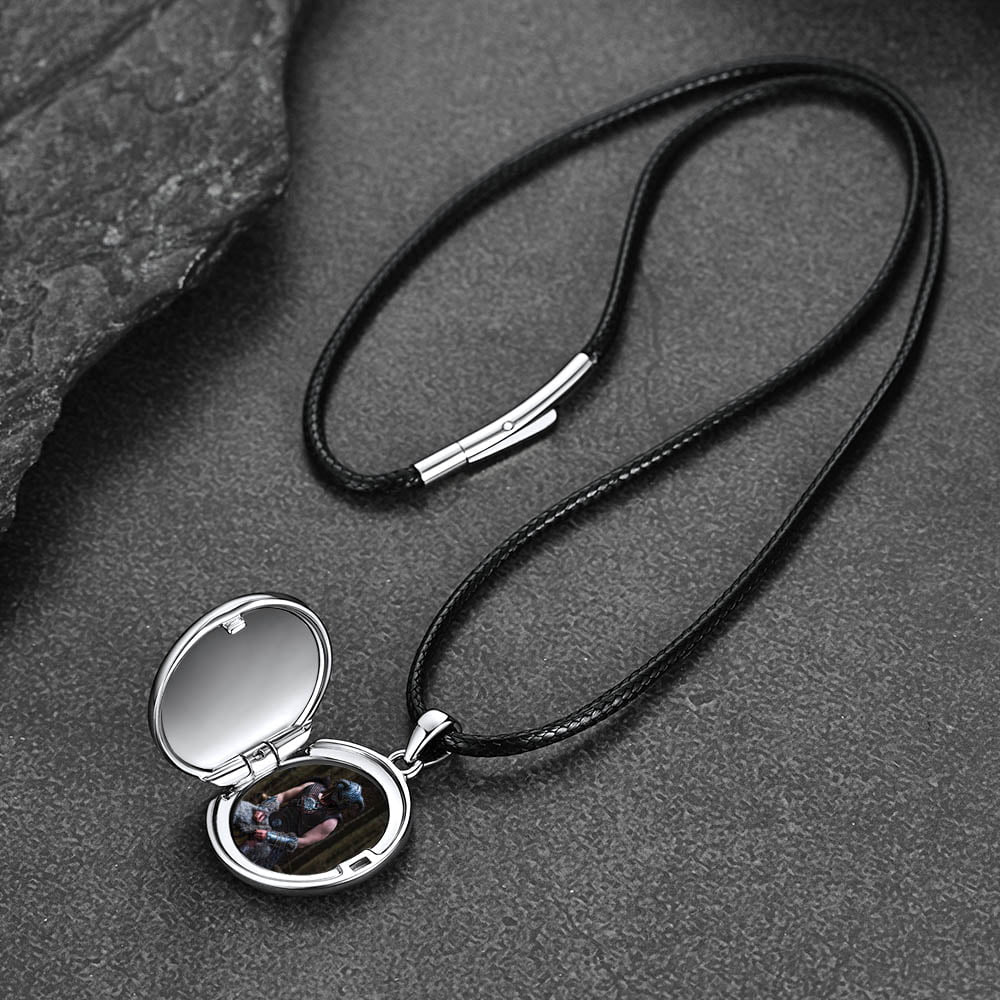 Personalized Photo Locket Necklace With Viking Compass for