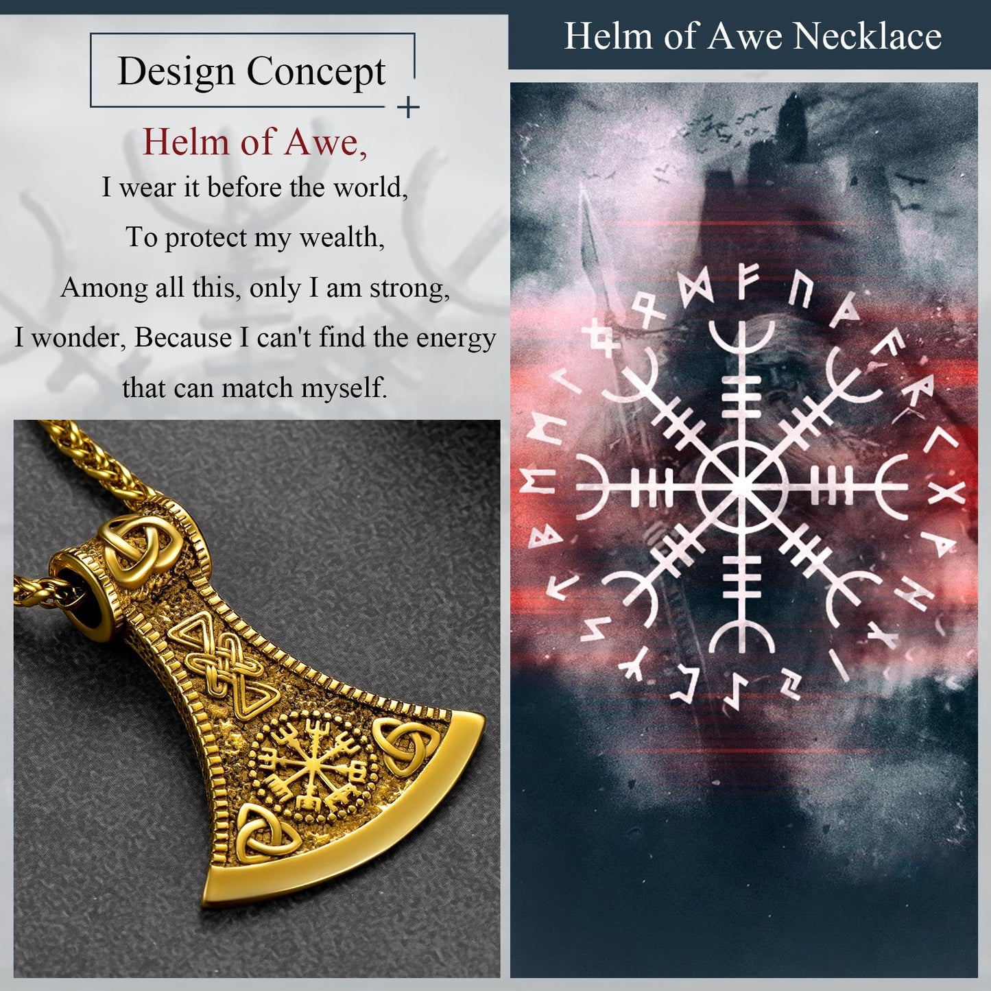 Battle Axe Viking Pendant Necklace With Compass for