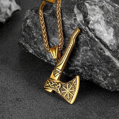 Norse Viking Axe Necklace With Compass for