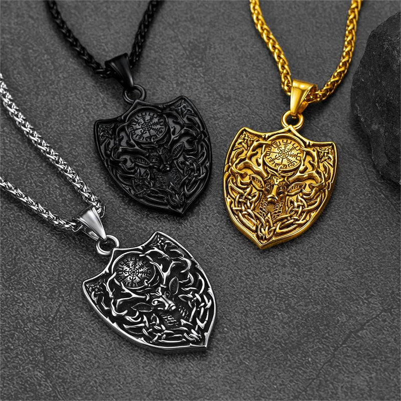 Flash Norse Viking Compass Deer Necklace for
