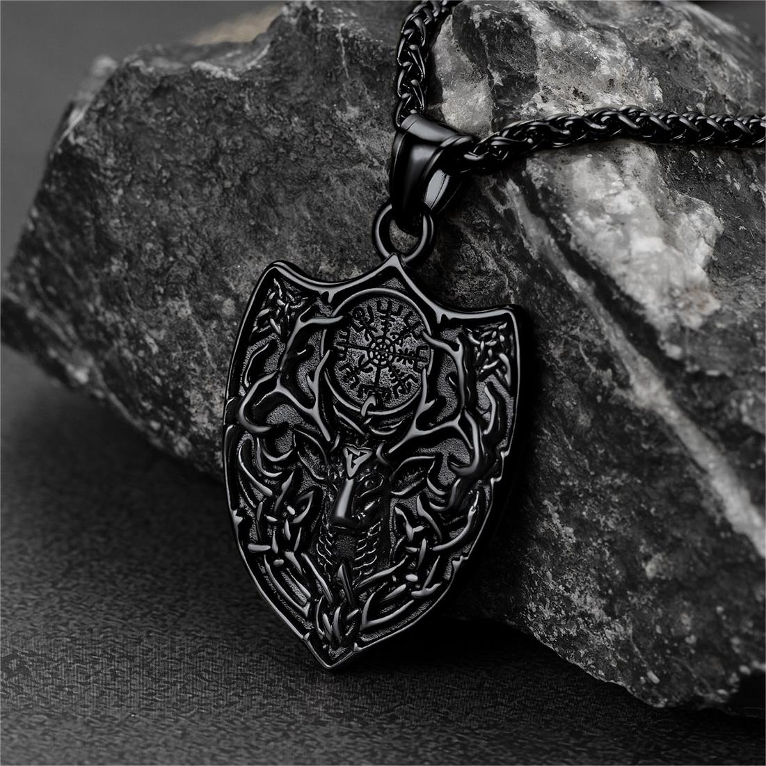 Flash Norse Viking Compass Deer Necklace for