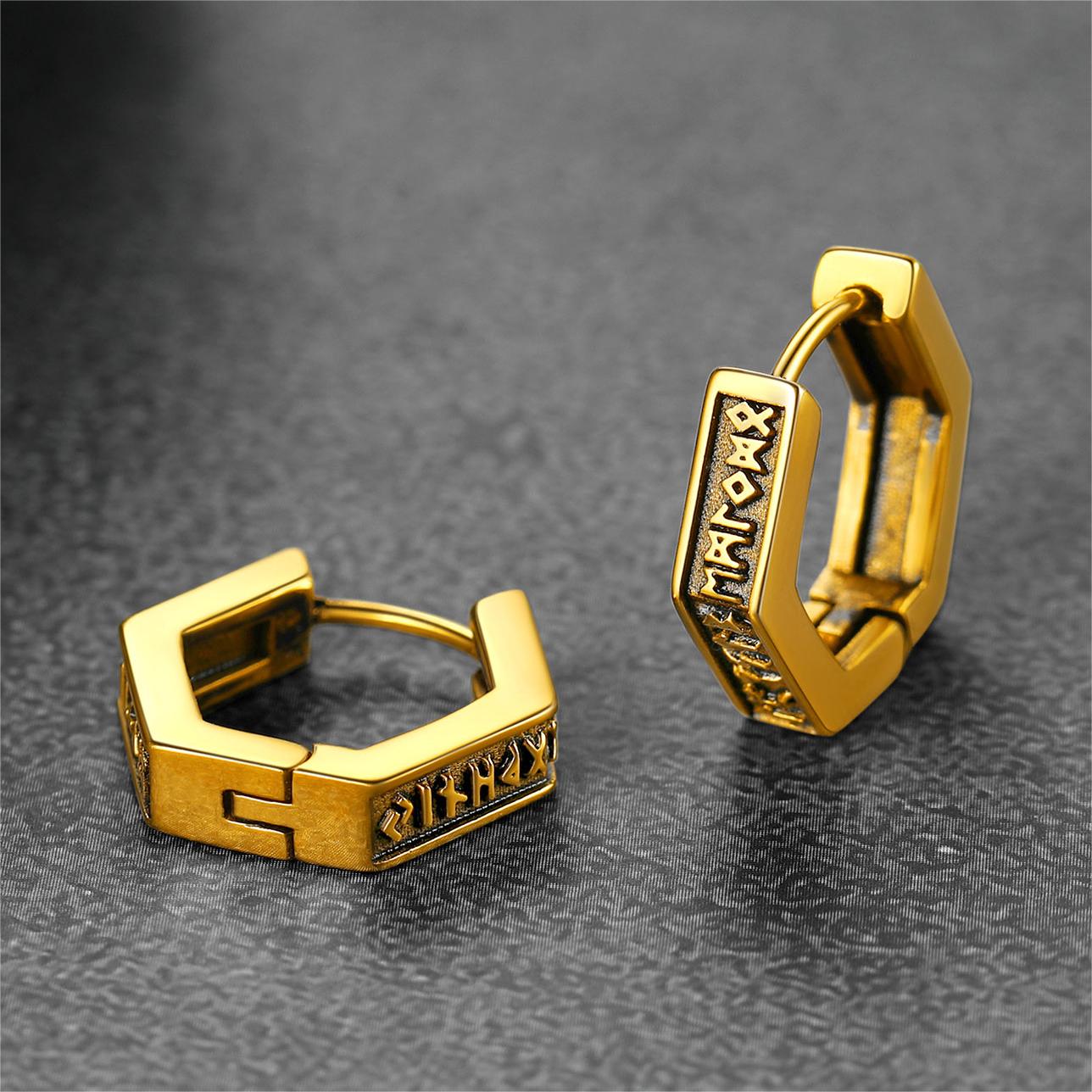 Viking Hexagon Runes Hoop Earrings for