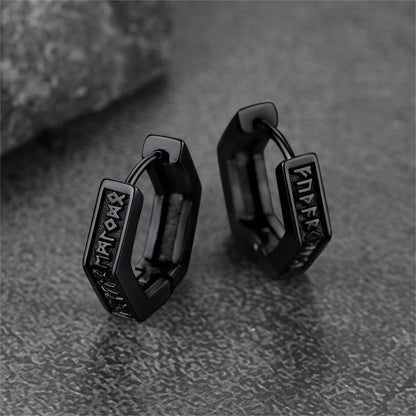 Viking Hexagon Runes Hoop Earrings for