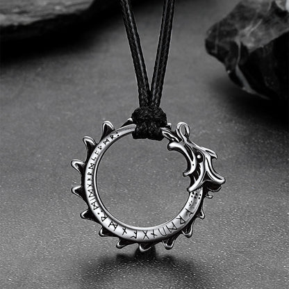 Dragon Circle Necklace With Leather Chain for