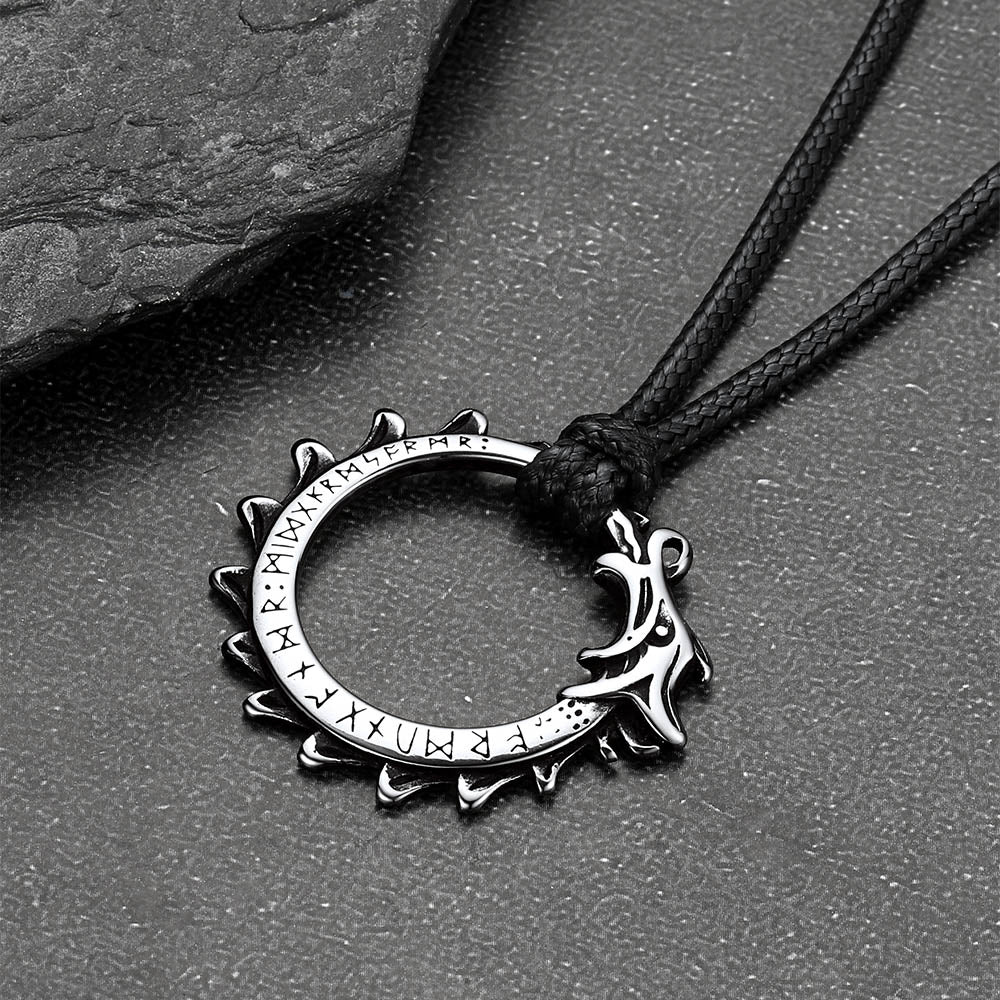 Dragon Circle Necklace With Leather Chain for