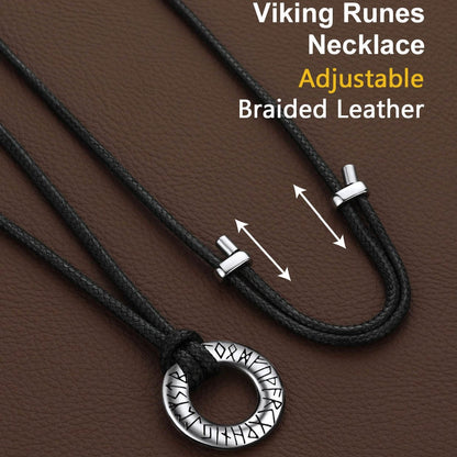 Norse Viking Rune Circle Chain Necklace for