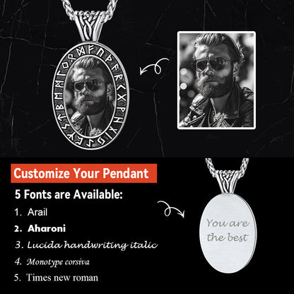 Customized Engraved Picture Necklace With Viking Runes for