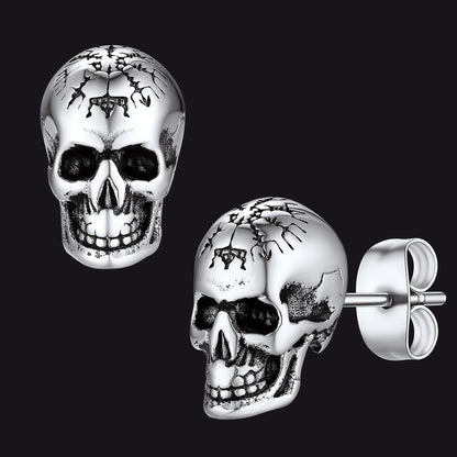 Viking Skeleton Skull Stud Earrings for