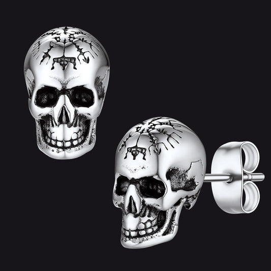 Viking Skeleton Skull Stud Earrings for