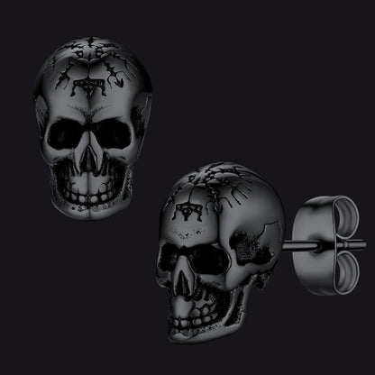 Viking Skeleton Skull Stud Earrings for