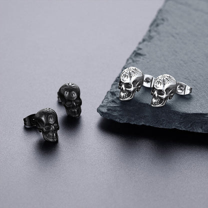 Viking Skeleton Skull Stud Earrings for