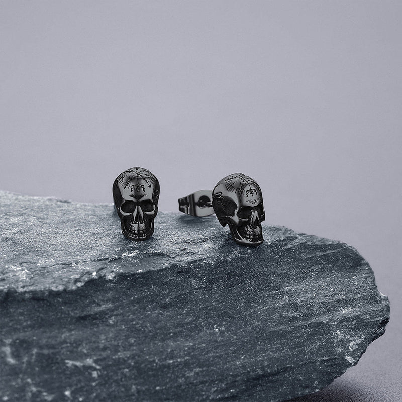 Viking Skeleton Skull Stud Earrings for