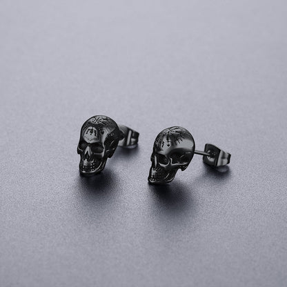 Viking Skeleton Skull Stud Earrings for