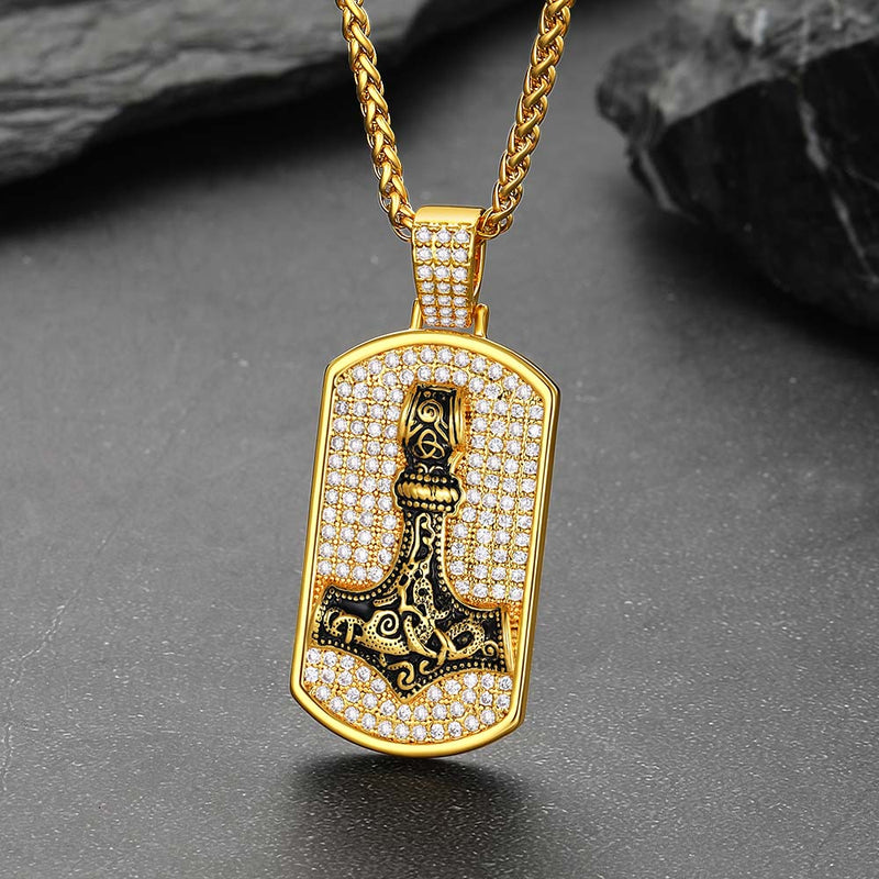 Viking Thor's Hammer Dog Tag Pendant Necklace for