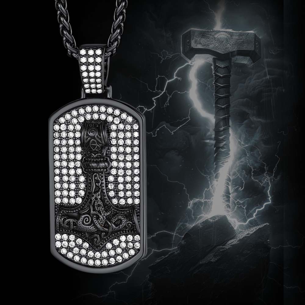 Viking Thor's Hammer Dog Tag Pendant Necklace for