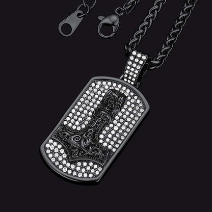 Viking Thor's Hammer Dog Tag Pendant Necklace for