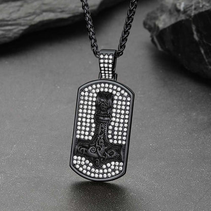 Viking Thor's Hammer Dog Tag Pendant Necklace for