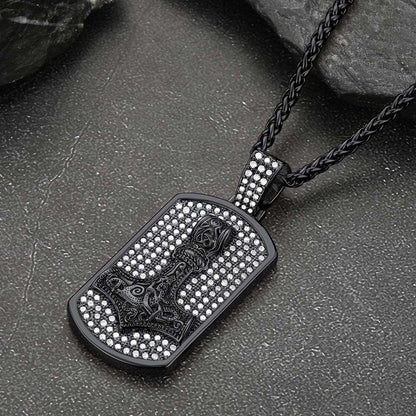 Viking Thor's Hammer Dog Tag Pendant Necklace for