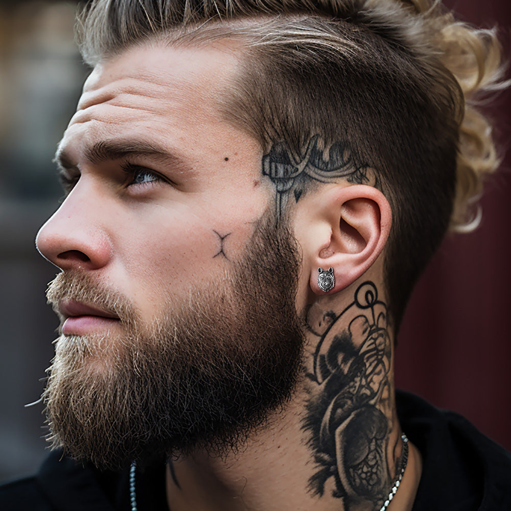 Norse Viking Wolf Stud Earrings for