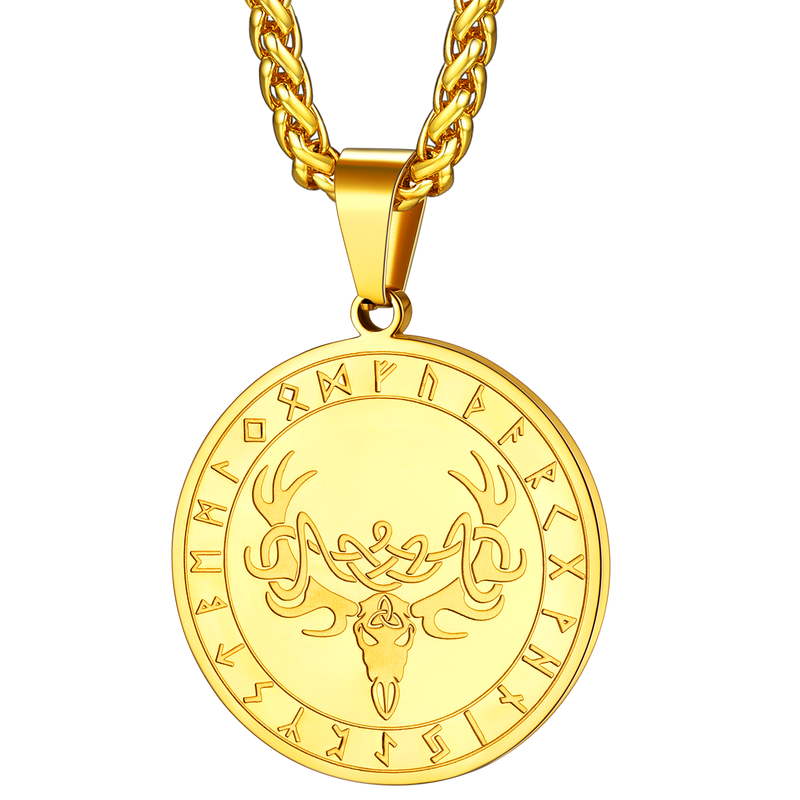 Flash Stainless Steel Norse Viking Deer Necklace for