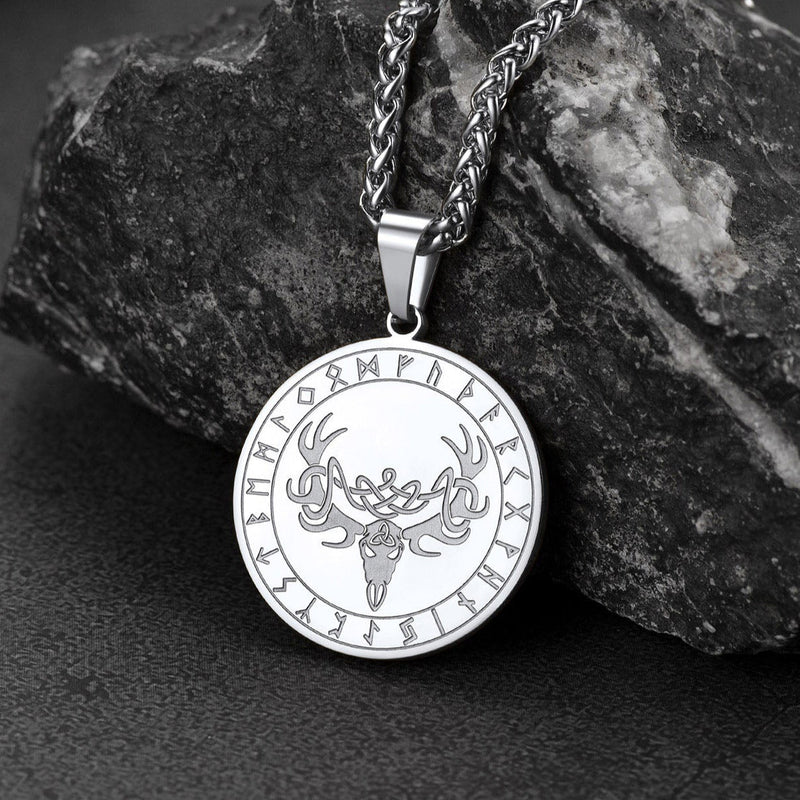 Flash Stainless Steel Norse Viking Deer Necklace for