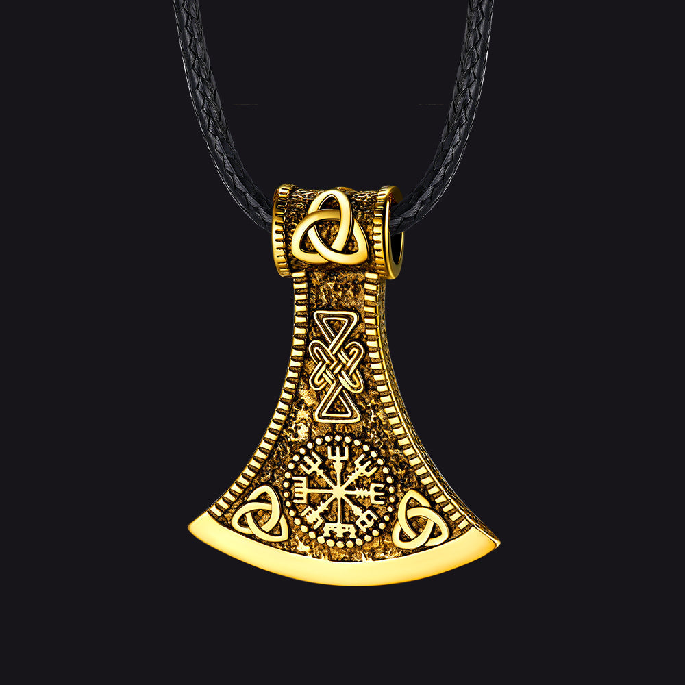 Viking Axe Compass Braided Leather Necklace for Dad
