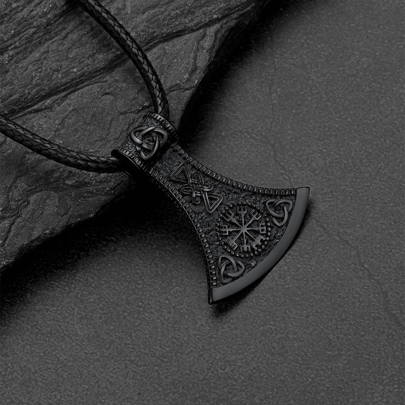 Viking Axe Compass Braided Leather Necklace for Dad