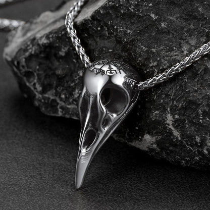 Raven Skull Necklace With Viking Compass for