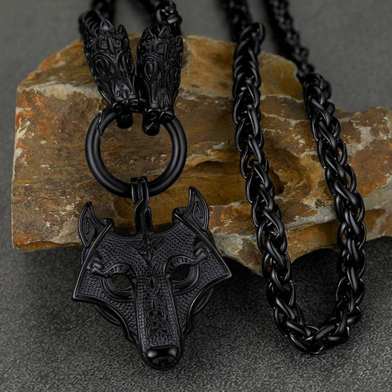 Viking Wolf Pendant Necklace With Wolf Rope Chain for