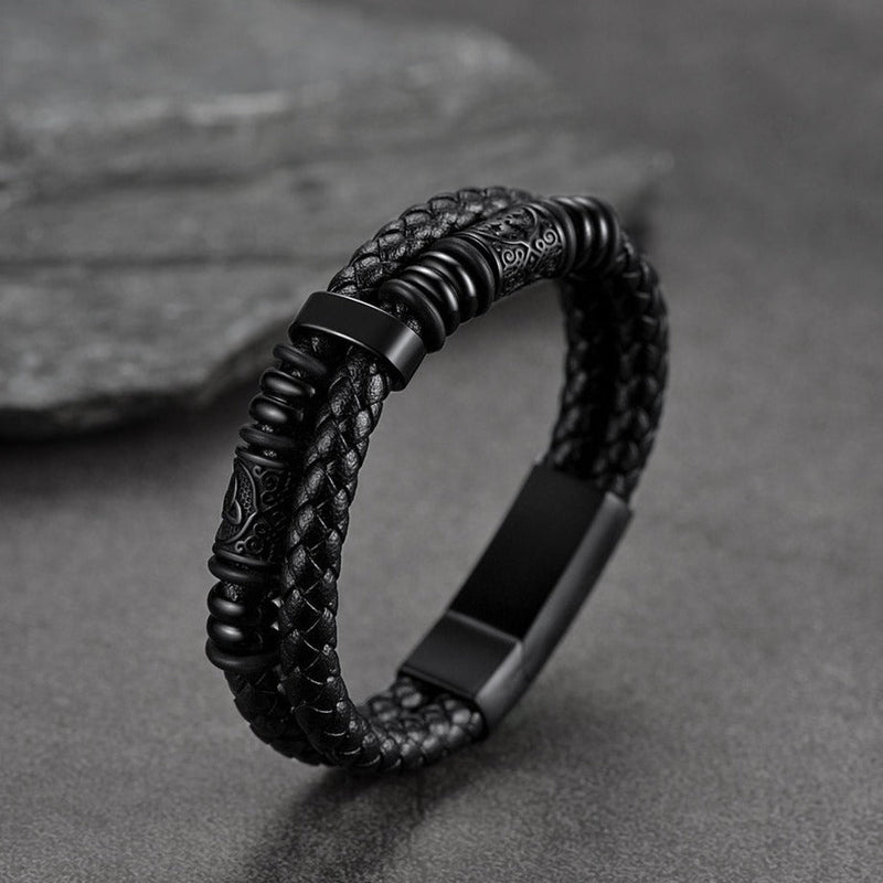 Engraved Viking Leather Braided Wristband Bracelet Gift for My Grandson