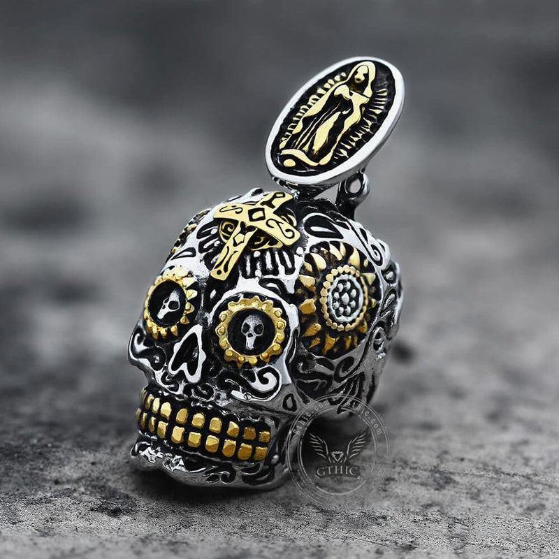 Cross Sugar Skull Pendant