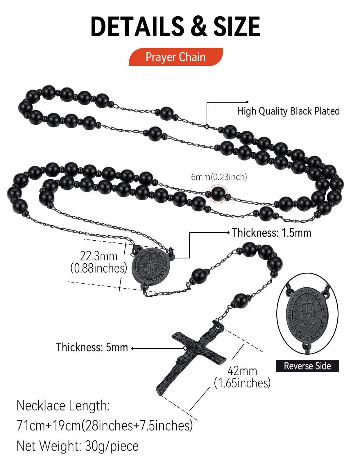 Catholic Virgin Mary Rosary Beads Necklace for