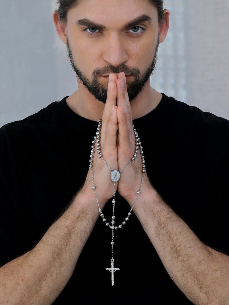 Catholic Virgin Mary Rosary Beads Cross Necklace Chain for