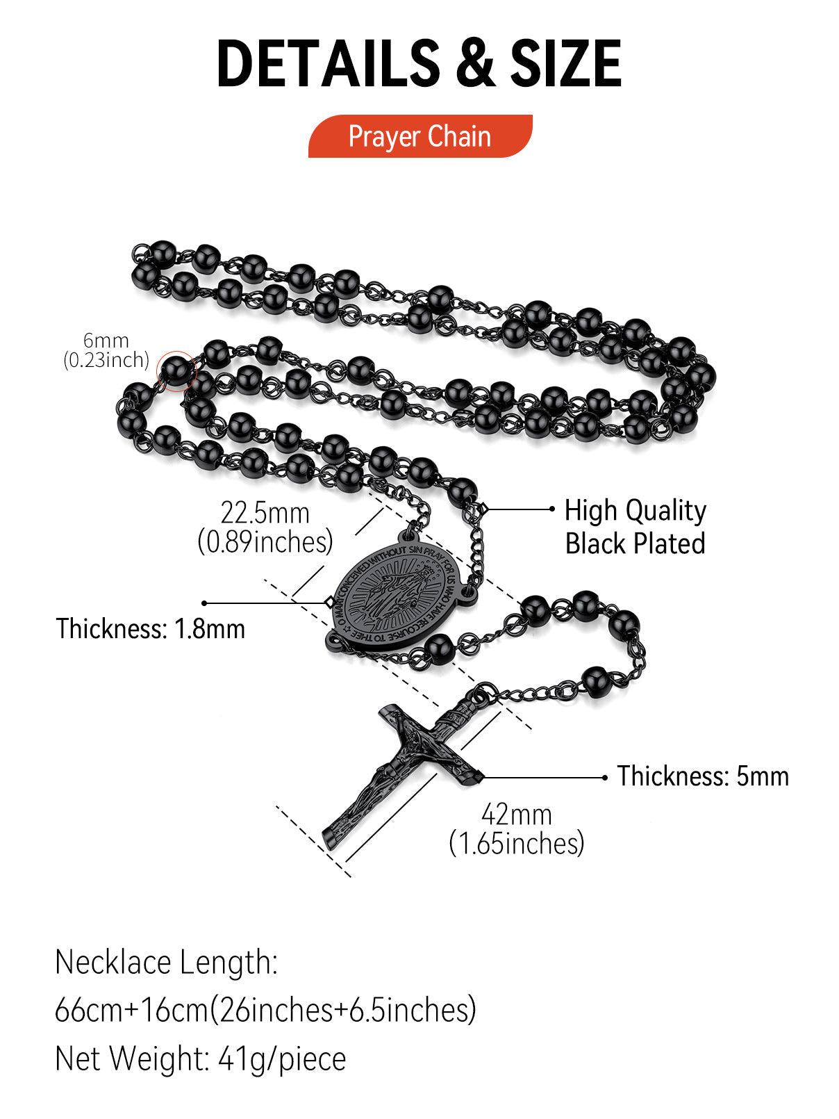 Catholic Virgin Mary Rosary Beads Cross Necklace Chain for