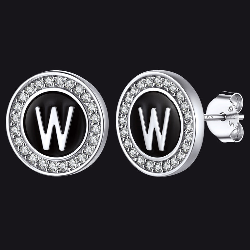 Personalized Black Initial Letter Stud Earrings for