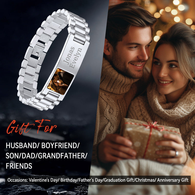 Customized Bar Watch Strap Chain Bracelet With Picture for