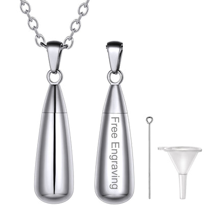Engraved Cremation Tear Drop Urn Necklace for Ashes for