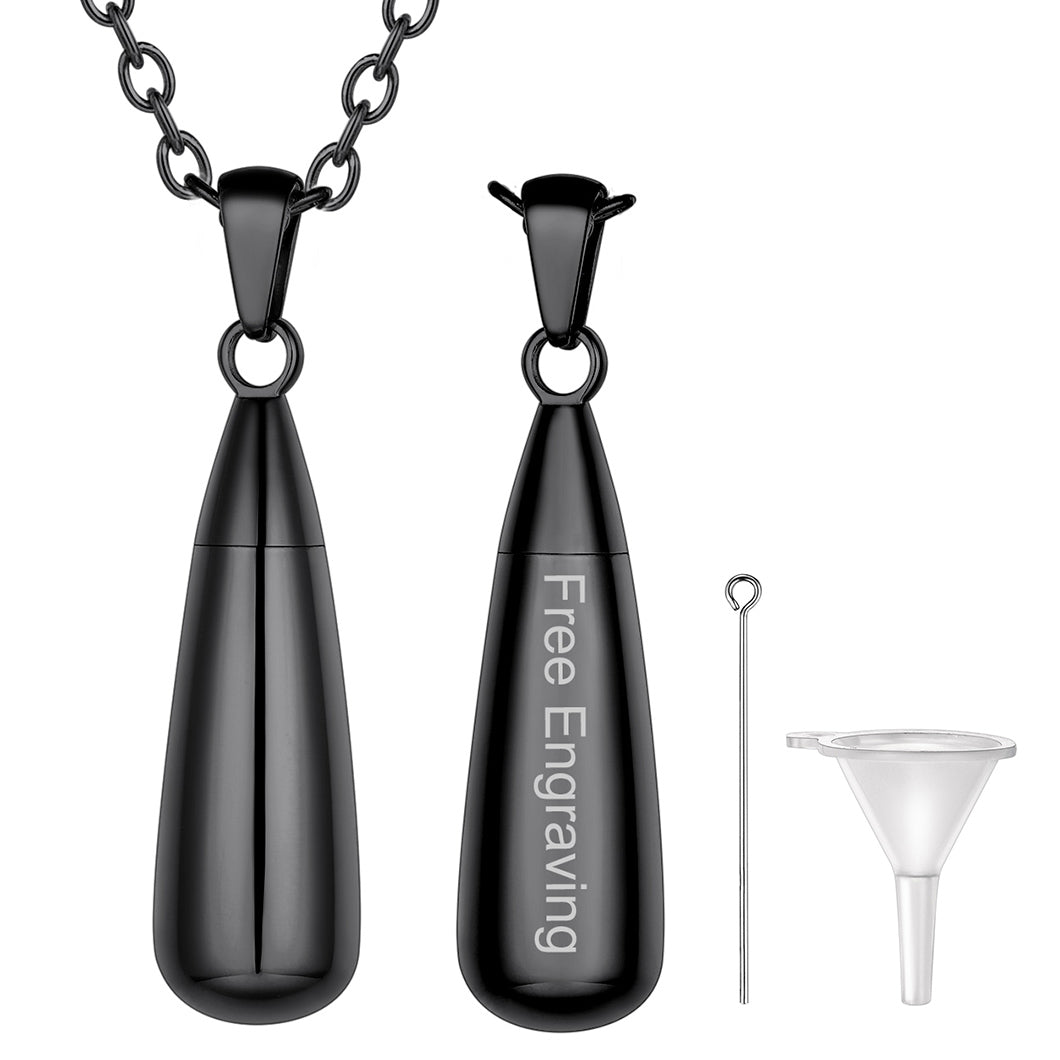 Engraved Cremation Tear Drop Urn Necklace for Ashes for