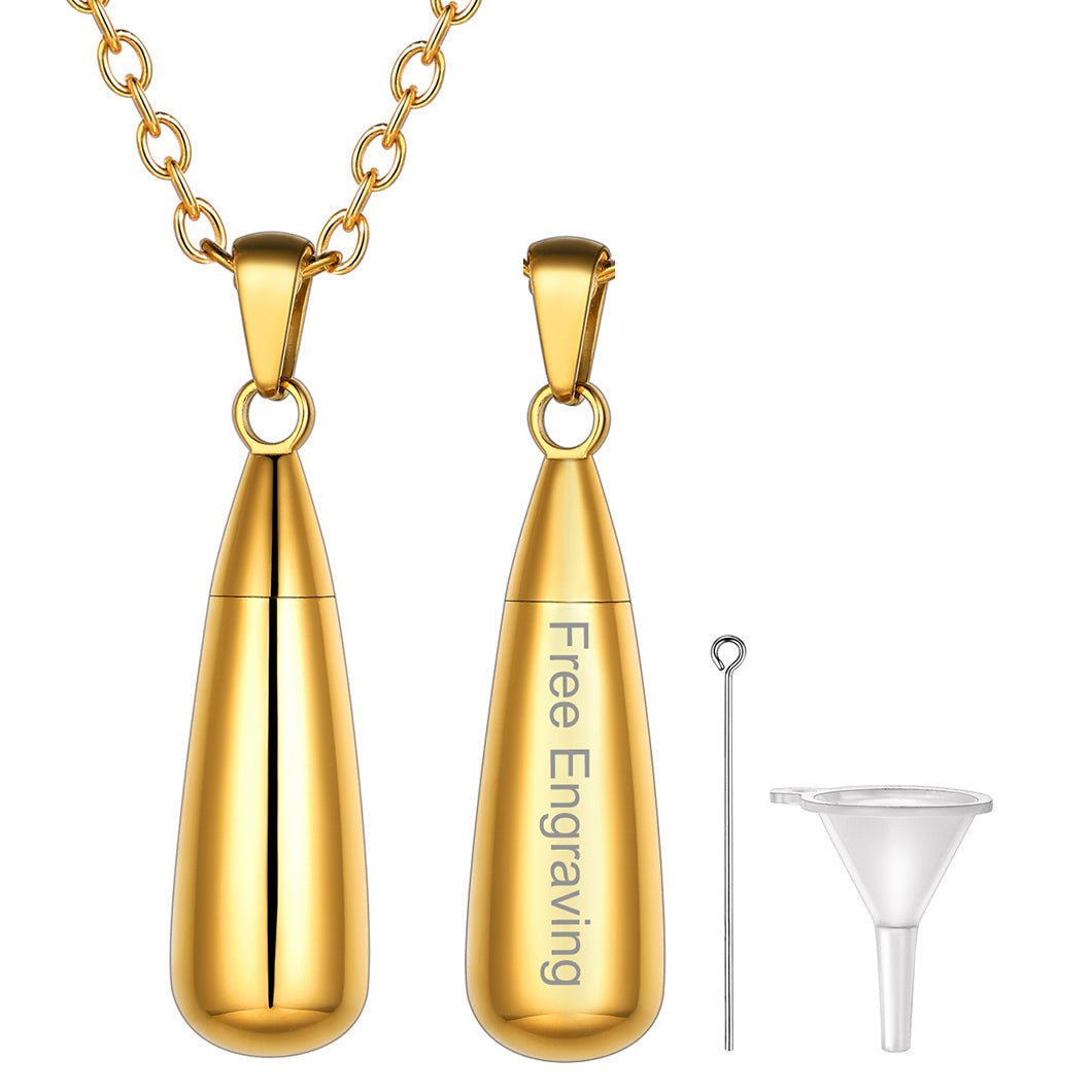 Engraved Cremation Tear Drop Urn Necklace for Ashes for