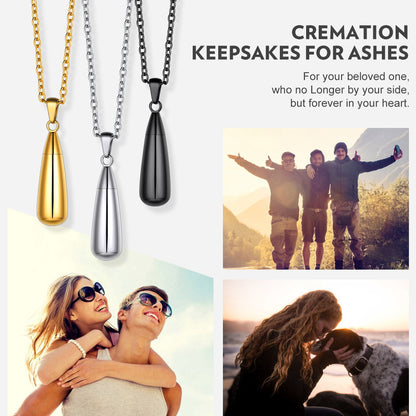 Engraved Cremation Tear Drop Urn Necklace for Ashes for