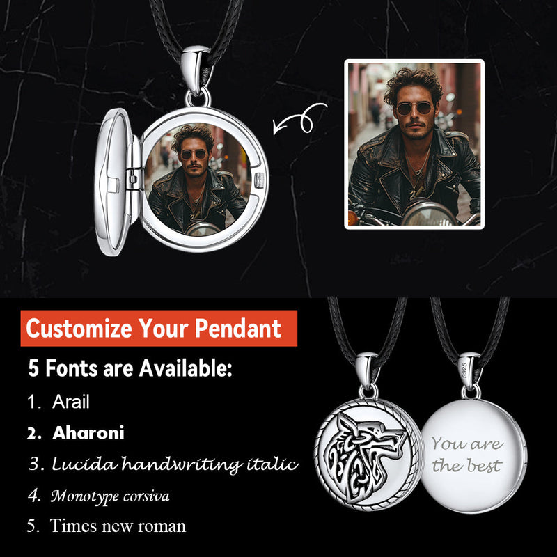 Custom Viking Wolf Locket Necklace With Picture Inside