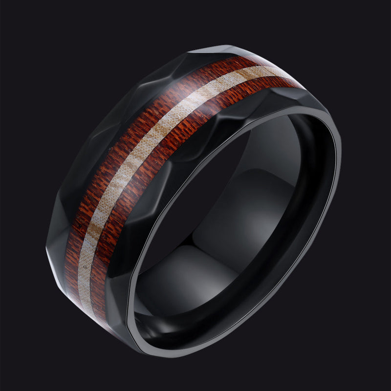 8mm Black Wooden Grain Inlay Wedding Band Ring for