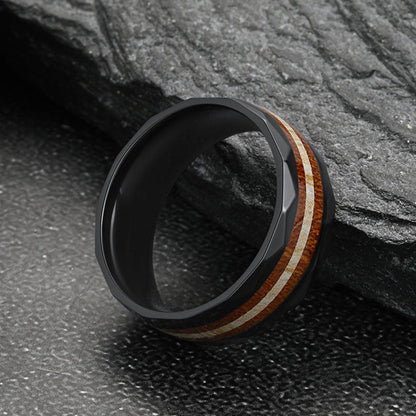 8mm Black Wooden Grain Inlay Wedding Band Ring for