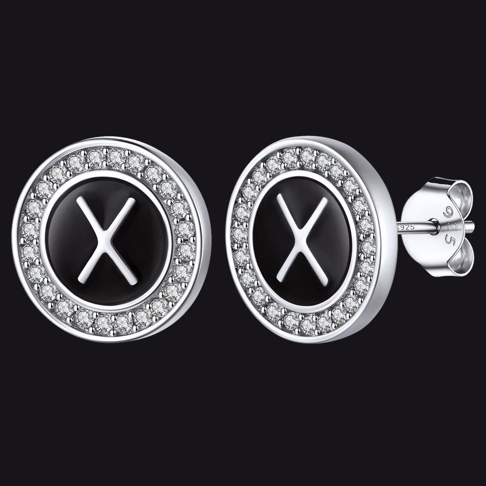 Personalized Black Initial Letter Stud Earrings for