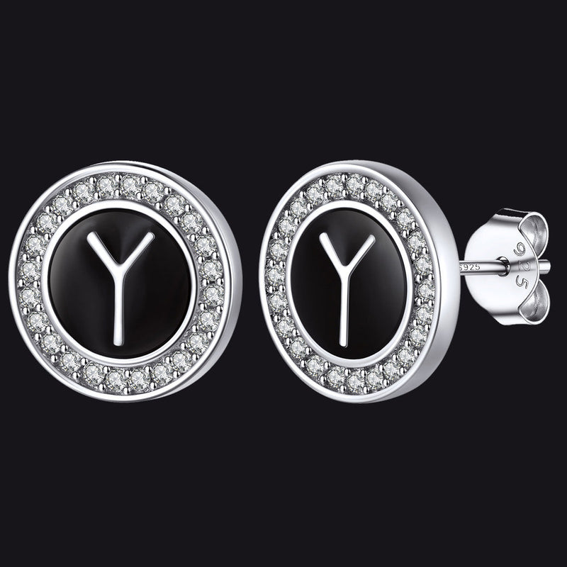 Personalized Black Initial Letter Stud Earrings for