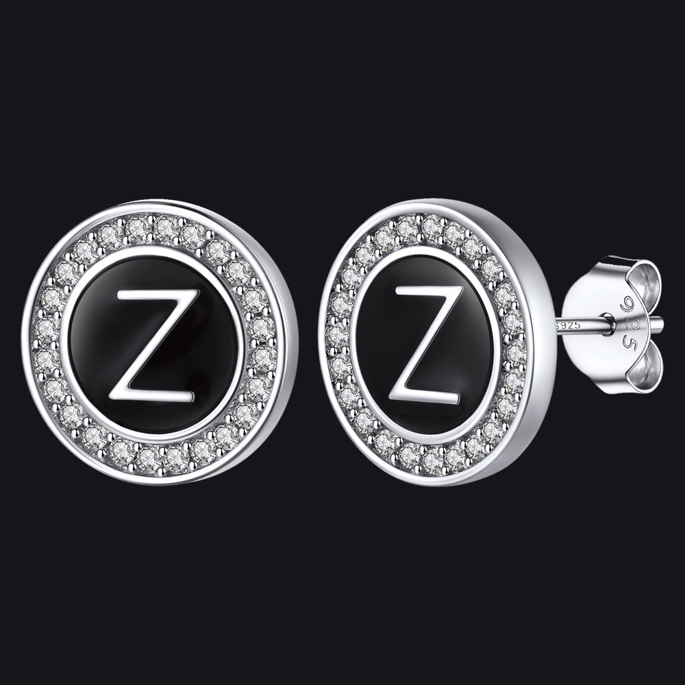 Personalized Black Initial Letter Stud Earrings for