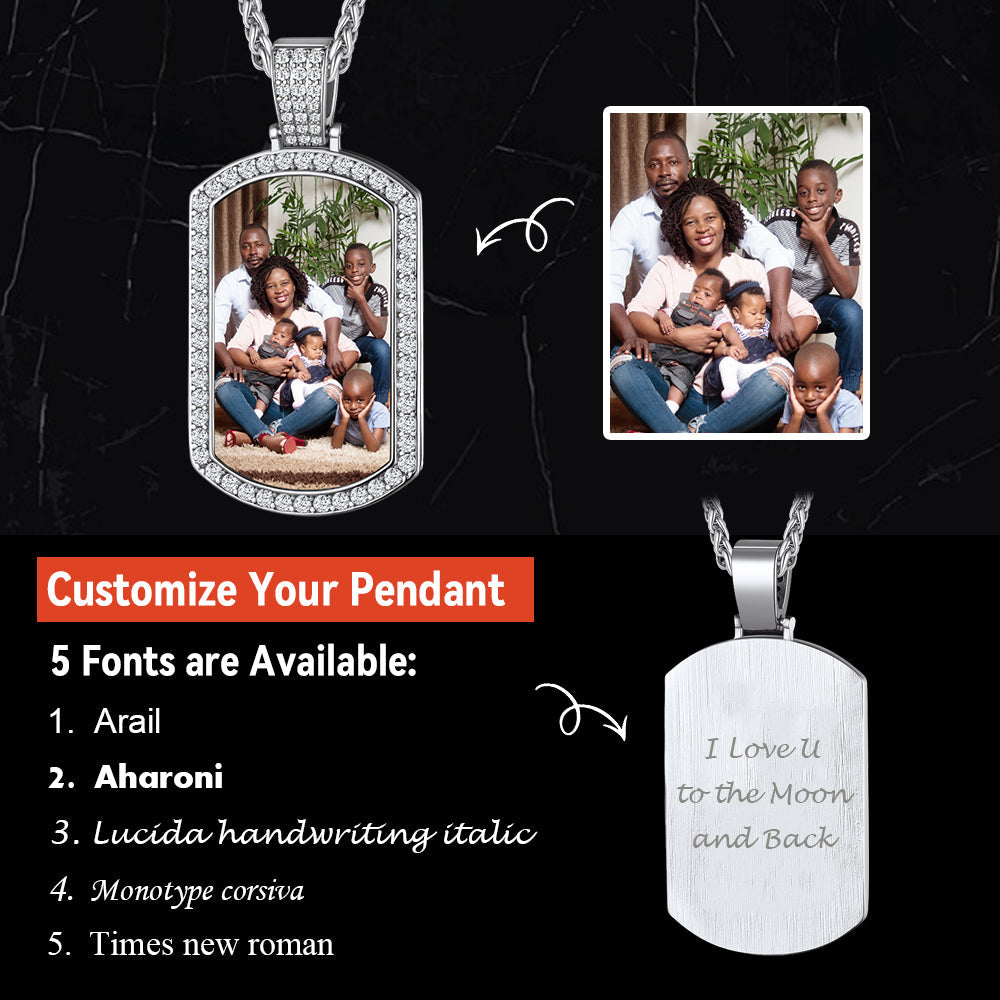 Customized Zirconia Picture Dog Tag Necklace Memorial Gift for