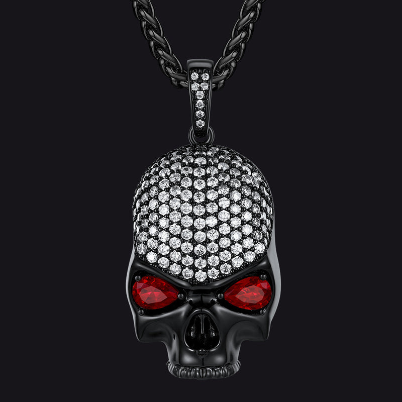 Halloween Gothic Skull Diamond Necklace With Red Eye for