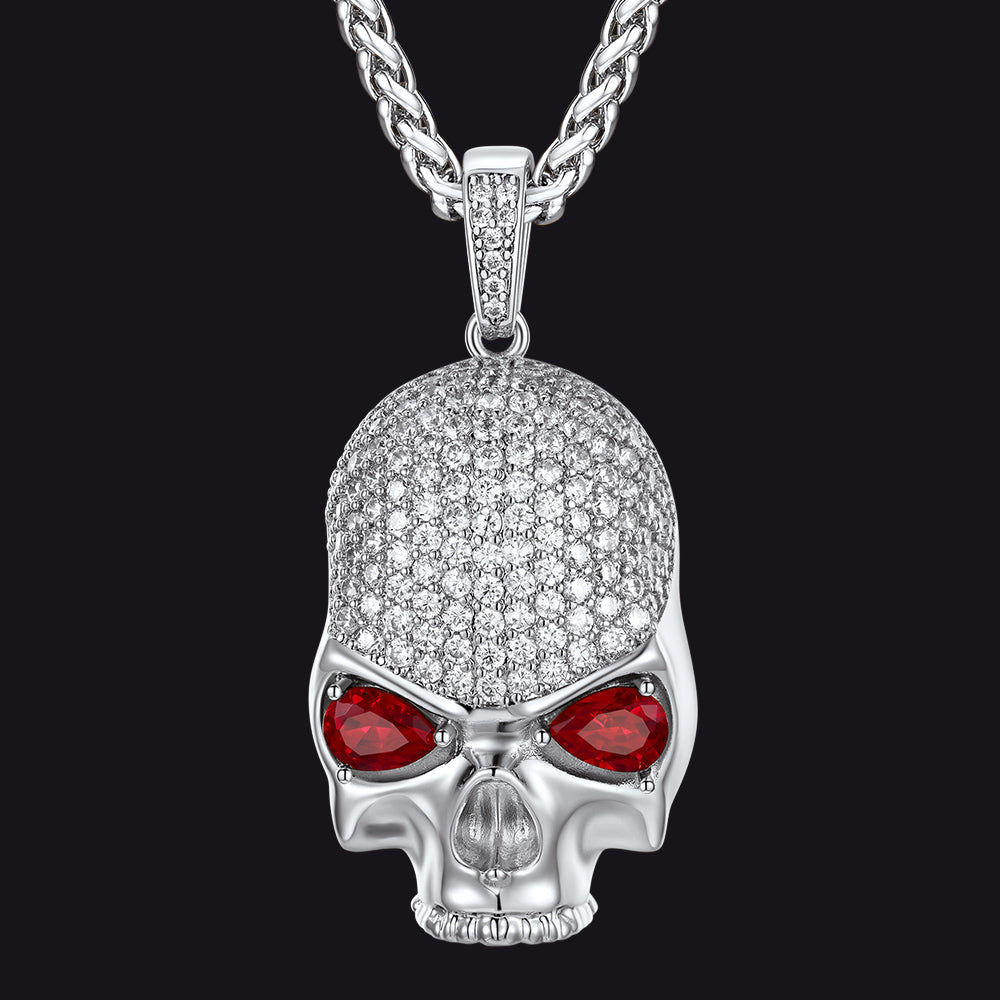 Halloween Gothic Skull Diamond Necklace With Red Eye for