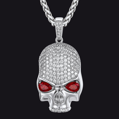 Halloween Gothic Skull Diamond Necklace With Red Eye for